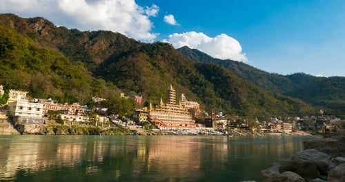 Time lapse at Rishikesh, holy town and travel destination in India