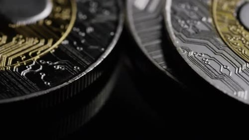 Rotierende Aufnahme von Bitcoins
