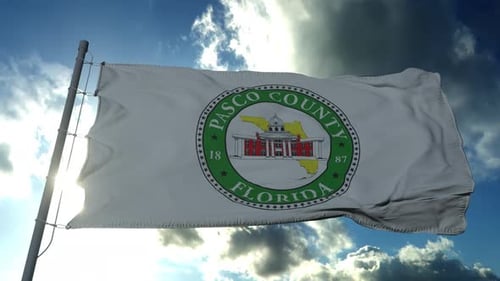 Waving Flag of Pasco County Florida Against a Sunny Sky