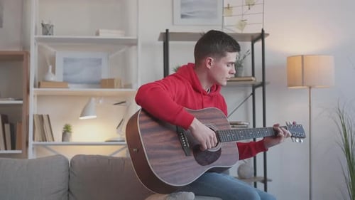 Man Guitarist Musical Leisure Playing Chords Home