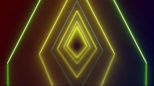 Neon Glowing Geometric Triangle Tunnel Loop Background