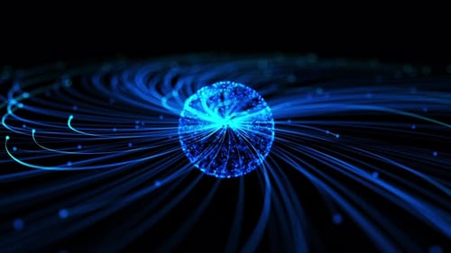 Futuristic Blue Energy Sphere with Swirling Data Lines