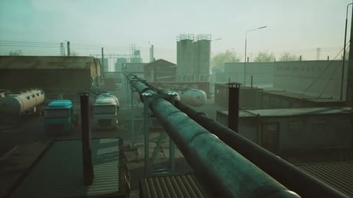 Oil and Gas Industrial Zone with Equipment of Oil Refining