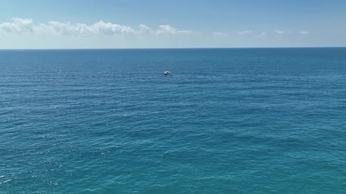 Sports Boat Sails Fast on the Sea Aerial View 4 K