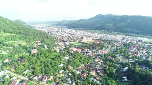 Aerial View of Charming Rural Town in Hills