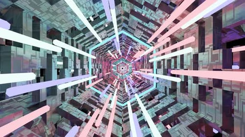 Futuristic Hexagonal Tunnel Loop with Glowing Neon Lights