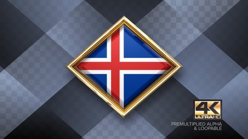Rotating Iceland Flag in Golden Diamond Frame