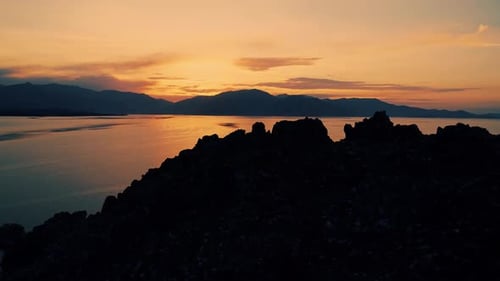 View of the Island in the Lake at Sunset