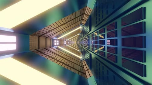 Futuristic Rotating Triangular Tunnel Travel with Glowing Lights