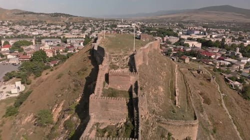 Aerial View of Cityscape with Medieval Fortress