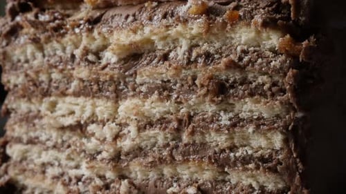 Delicious Chocolate Cake, Close Up Food Footage