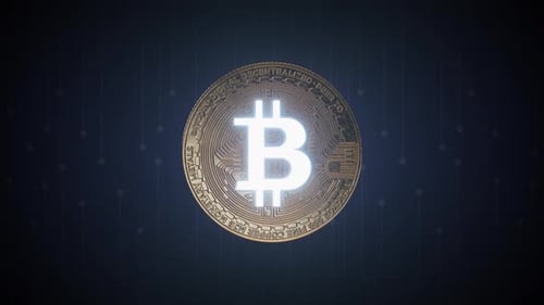 Futuristic Bitcoin Coin and Glowing Symbol Logo Reveal