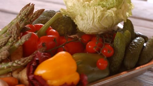 Fresh Raw Vegetables Arranged on Wooden Table