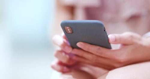 Woman Uses Smart Phone Device Close Up