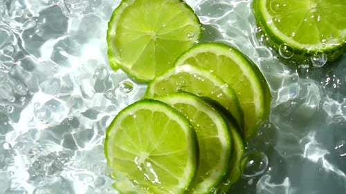Sliced Limes Splashing into Water