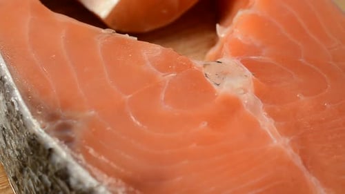 Fresh Salmon Slice on Wooden Board