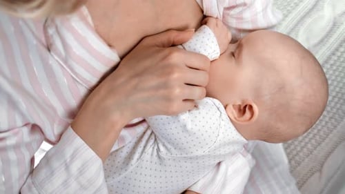 Mother Breastfeeding Newborn Baby Indoors