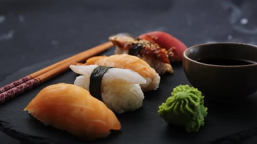 Variety of Nigiri Sushi with Soy Sauce