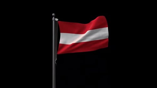 Austrian Flag Waving on a Flagpole