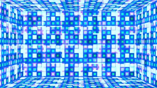 Geometric Abstract Grid Room with Glowing Squares