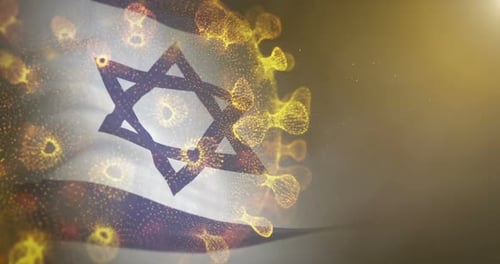 Animated Israel Flag with Digital Virus Particles Background