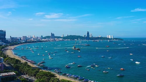 timelapse Aerial top view of of Pattaya beach