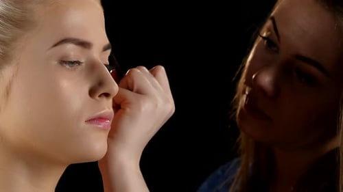 Adult Woman Having Makeup Applied with Brush