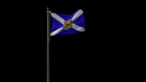 Realistic Waving Blue and White Flag with City Seal