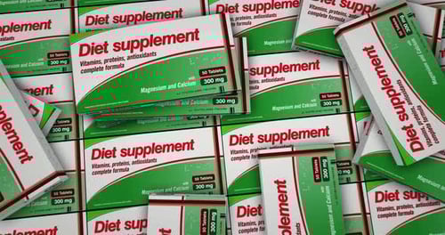 Animated 3D Diet Supplement Boxes Piling Up Background