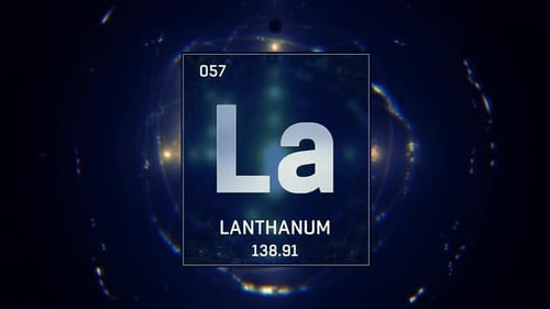 Lanthan als Element 57 des Periodensystems auf blauem Hintergrund