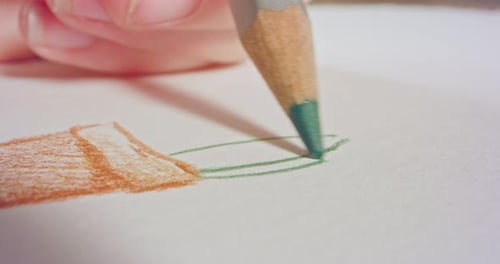 Hand Drawing on Paper with Colored Pencil