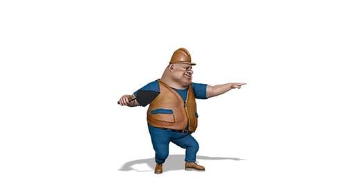 Comic 3D Workman Fun Dance Looped on White
