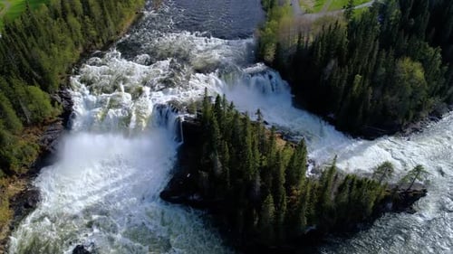 Aerial View of a Powerful Waterfall in Nature