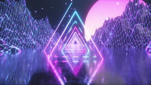Neon Triangle Tunnel Retro Futuristic Cyberspace Loop
