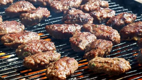 Meat Cooking Deliciously on a Metal Grill