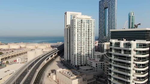 Travel and Vacation Dubai Marina with Amazing Skyscrapers Aerial Shot