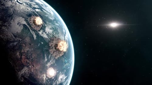 Earth from Space with Multiple Explosions and Mushroom Clouds