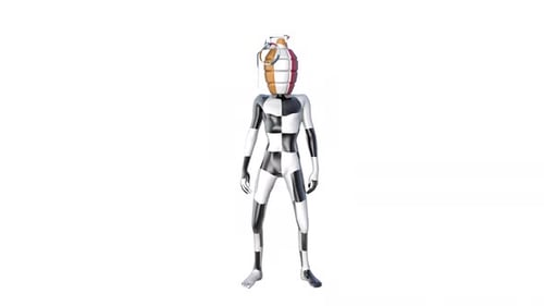 Surreal 3D Checkerboard Grenade Head Character Animation
