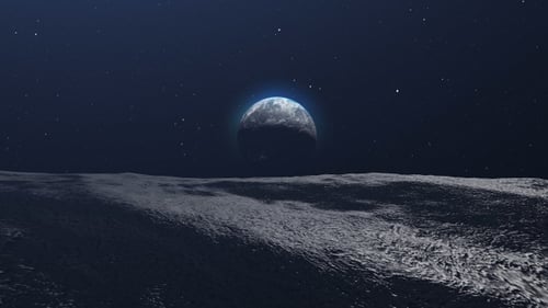 Blick auf den Planeten Erde von der Mondoberfläche im Weltraum