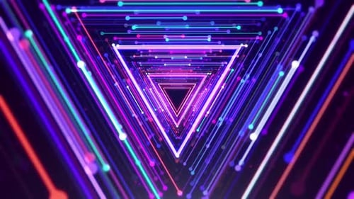 Abstract Neon Triangle Tunnel Journey Loop Background