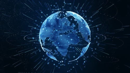 Digital Earth Global Network Connection with Data Icons