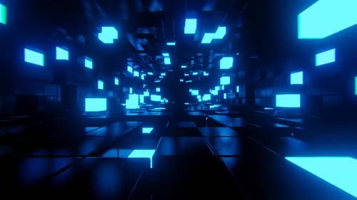 Tunnel abstrait rebondissant de cubes bleus