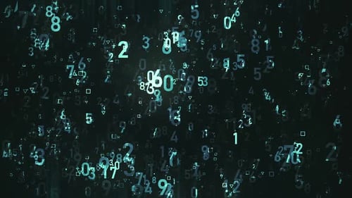 Digital Data Flow Background with Flickering Numbers and Symbols