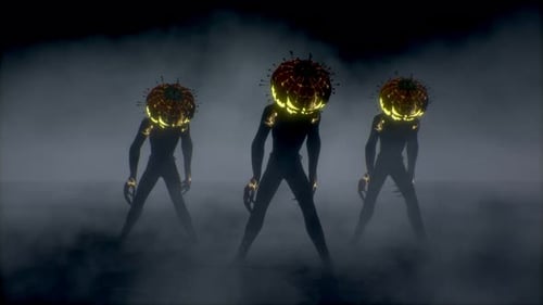 Animated Halloween Pumpkin Monsters Dancing in Fog
