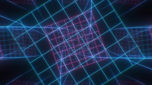 Retro Neon Grid Twist Tunnel of 80s Hot Pink Blue Glow Laser Lights