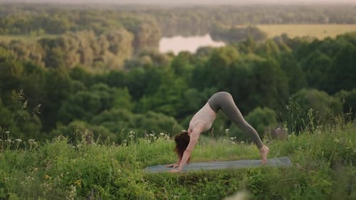 Woman Practicing Yoga in Rural Natural Setting