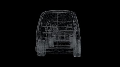 Rotating 3D Wireframe Van Model Animation