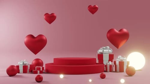 Romantic 3D Podium Display with Hearts and Gifts for Celebration