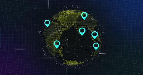 Futuristic Digital Earth Globe with Connecting Dots and Location Markers