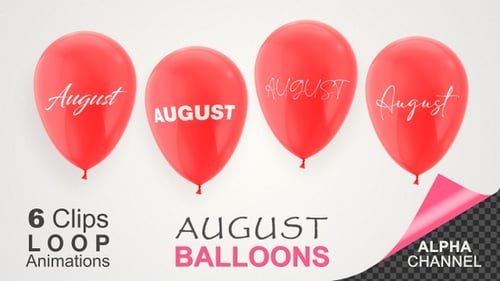 Floating Red Balloons with August Text Celebration Loop